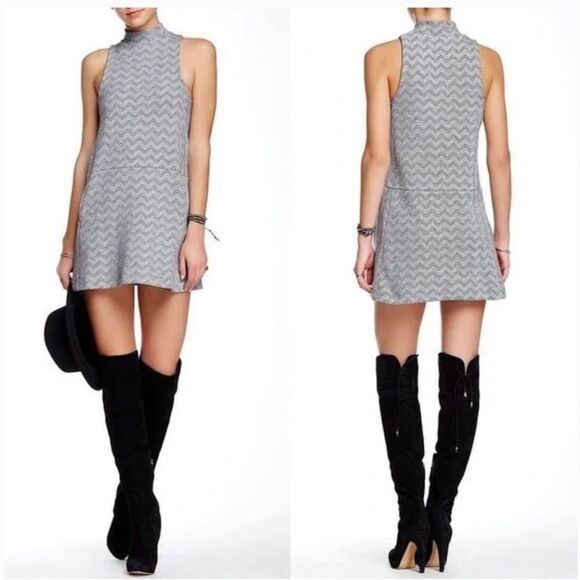 Free People Gray Zigzag Mini Dress - Picture 1 of 6